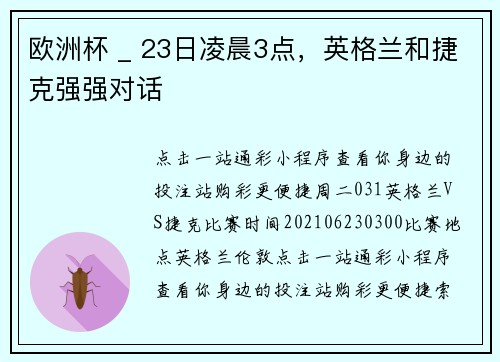 欧洲杯 _ 23日凌晨3点，英格兰和捷克强强对话